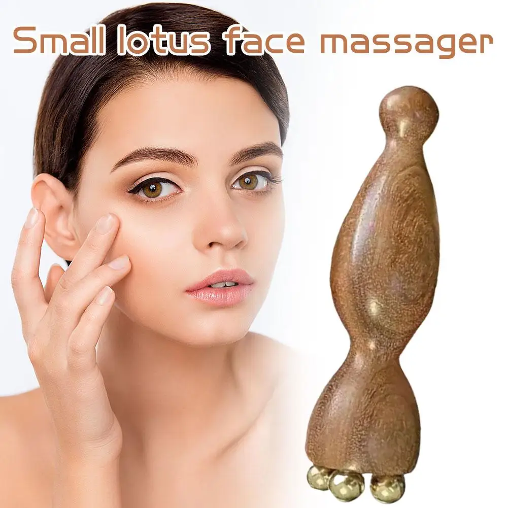 

1/5pcs Natural Wood Face Massager Small Lotus Brass Bead Roller Eye Massage Acupressure Tool Skincare Beauty Lymphatic Drainage
