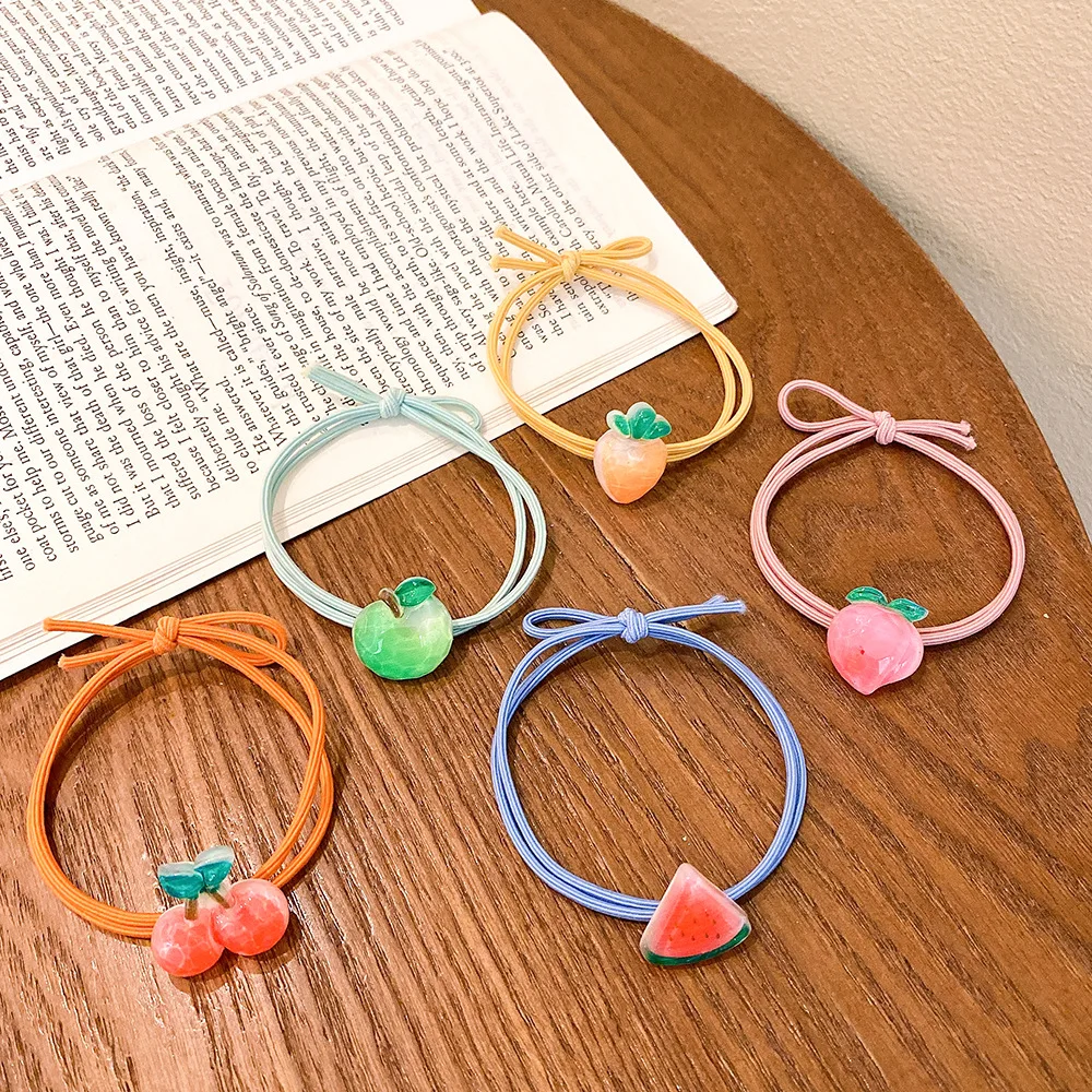 

5pcs/ Children's Creative Cute Fruit Head Rope Hair Loop High Elastic Hair Rope Girl Small Rubber Band Hair Tie Hair Accessories