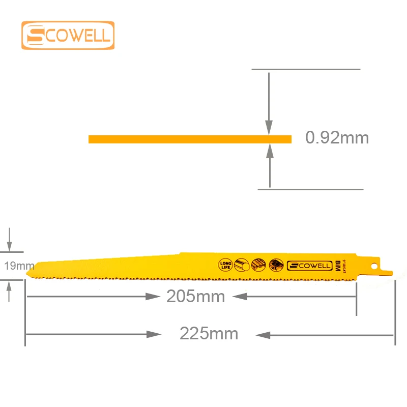 HSS Bimetallico M42 Cobalto 8% 9 Pollici 10/14TPI Lama per sega alternativa Denti variabili Lame per sega a sciabola per chiodi metallici Legno Drywal