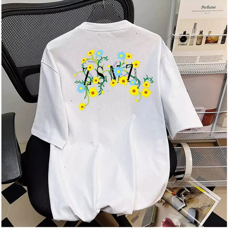 Floral Print Design Trendy Plus Size Tops European American Style Women T-shirts Summer New High Street T-shirt for Women