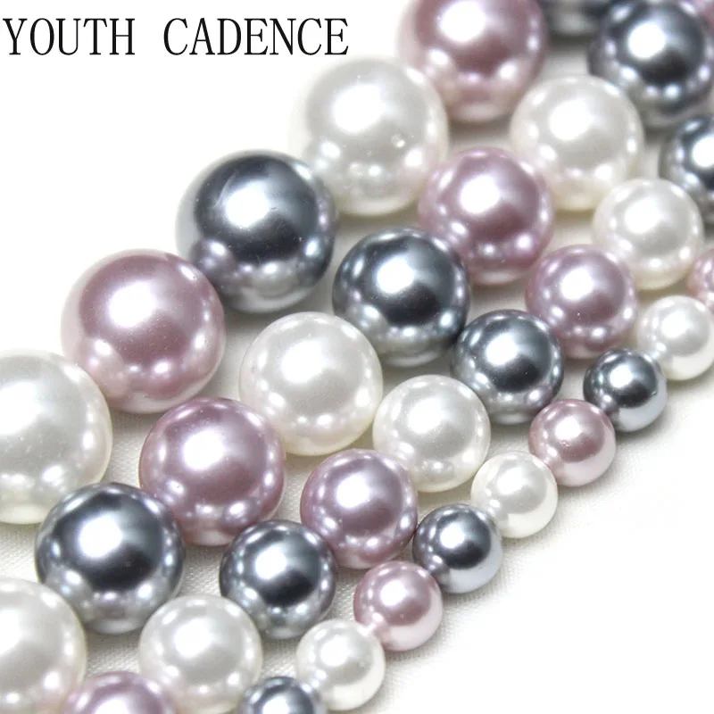 Natural Pink White Grey Shell Pearl Loose Round Spacer Beads For Jewelry Making DIY Bracelet Necklace Accessories  6/8/10/12mm