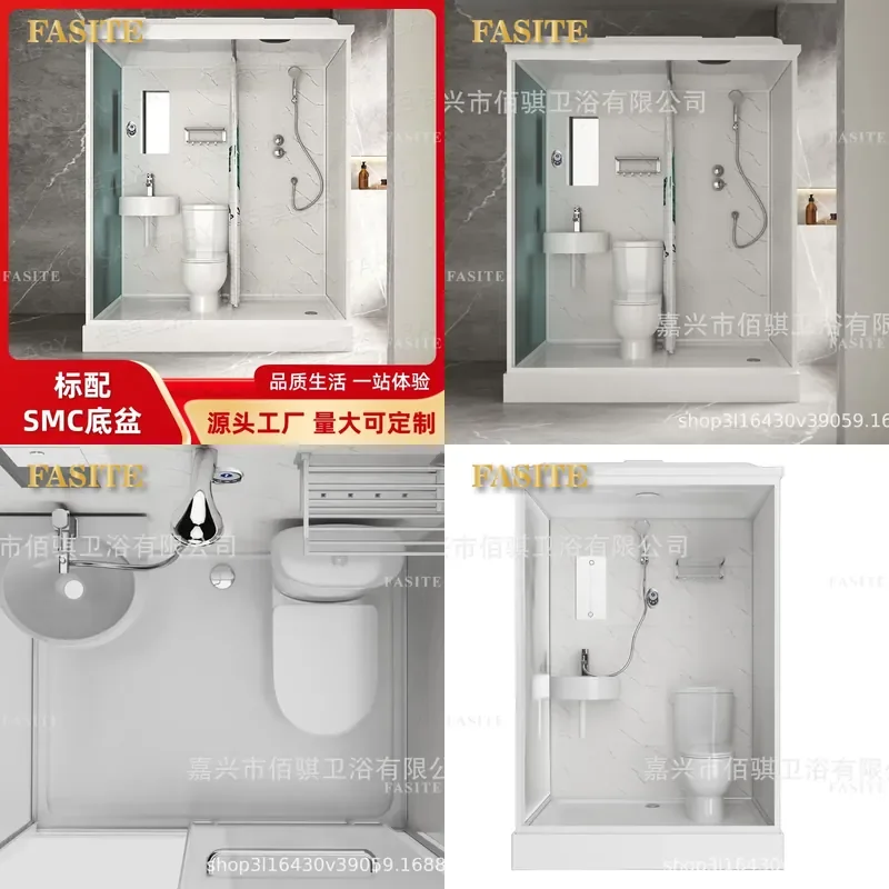 For Bathroom Integral Shower Room Glass Partition with Toilet Hand Washing Table Integrated Cabinet Simple Design for Rental