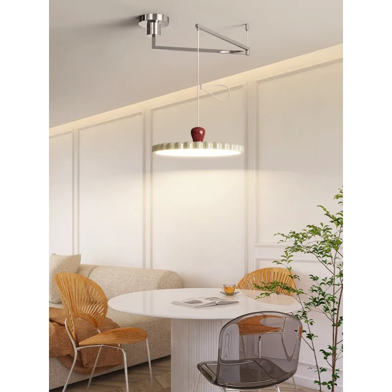 Cream style restaurant pendant light, modern and minimalist UFO light, dining hall bar table light, movable rocker arm table