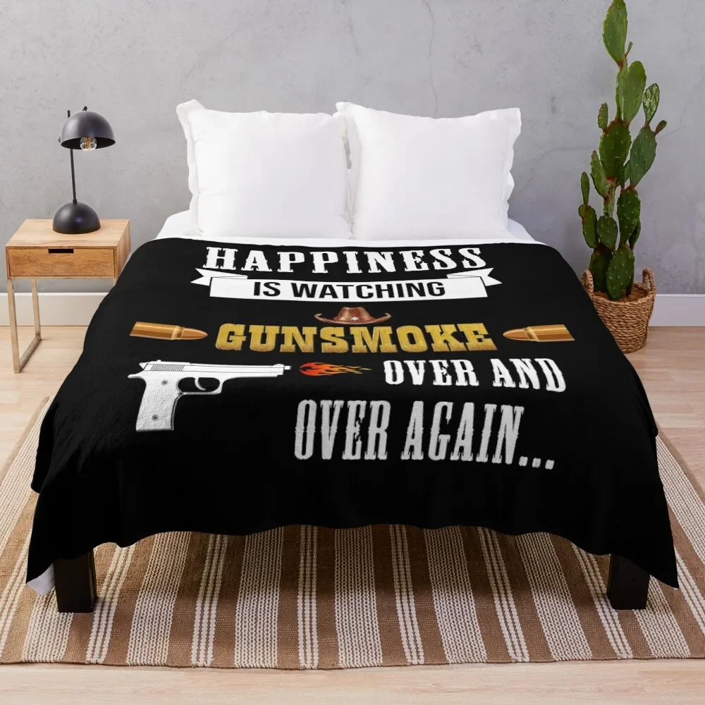 

Happiness is watching gunsmoke over and over again.. Throw Blanket funny gift Hairys Blankets