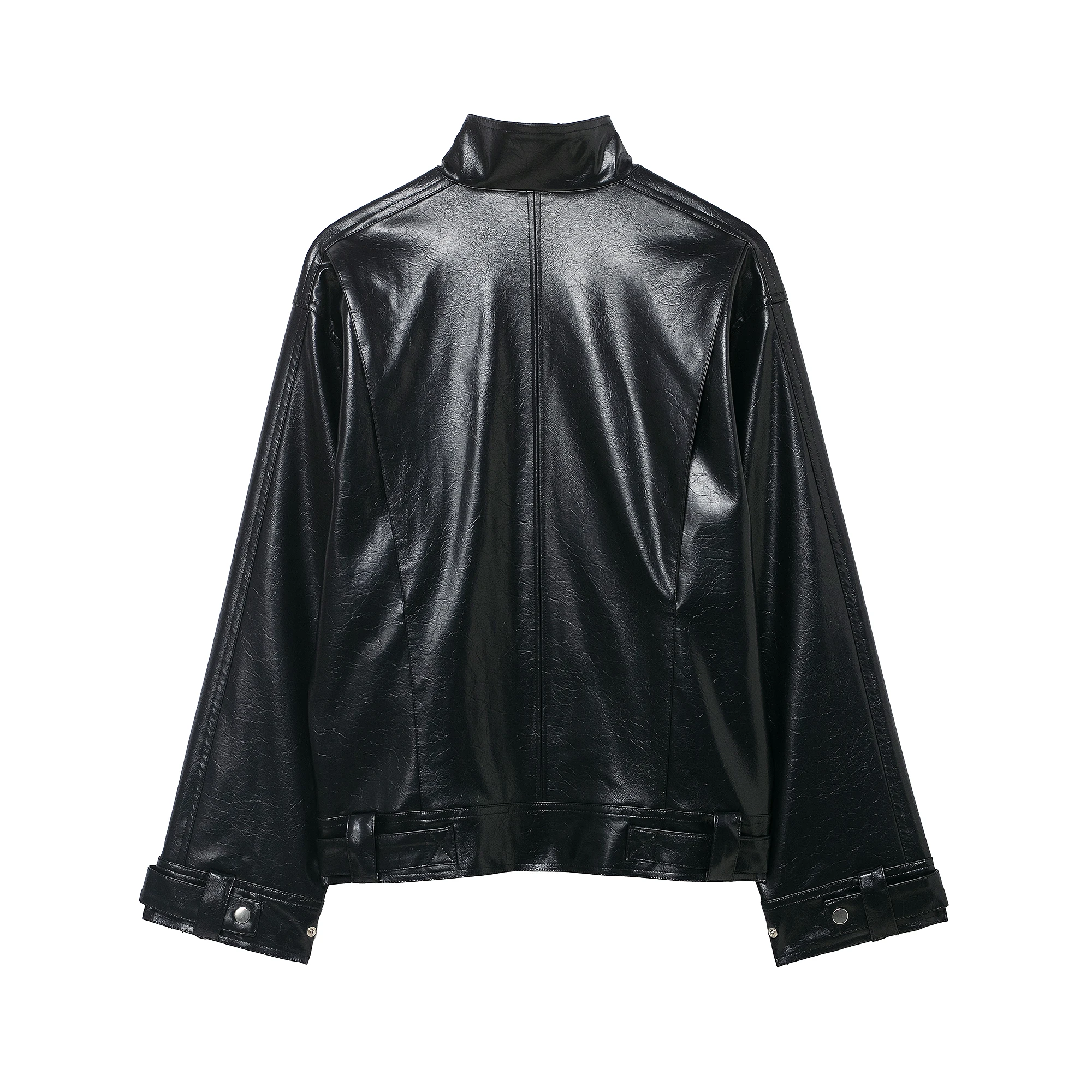 DUOPERI Moda donna PU Giacche nere Casual collo alto maniche lunghe Donna Chic Lady Cappotti Abiti