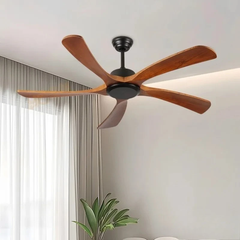 Nordic Solid Wood Ceiling Fan High Power Vintage Black DC Motor Remote Control Flush Mount Living Room Restaurant 110V 220V