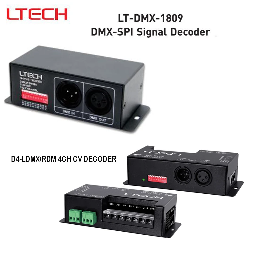 LTECH DMX512 to SPI Converter Signal Decoder LT-DMX-1809 / D4-L DMX/RDM 4CH CV Decoder DC5V-24V