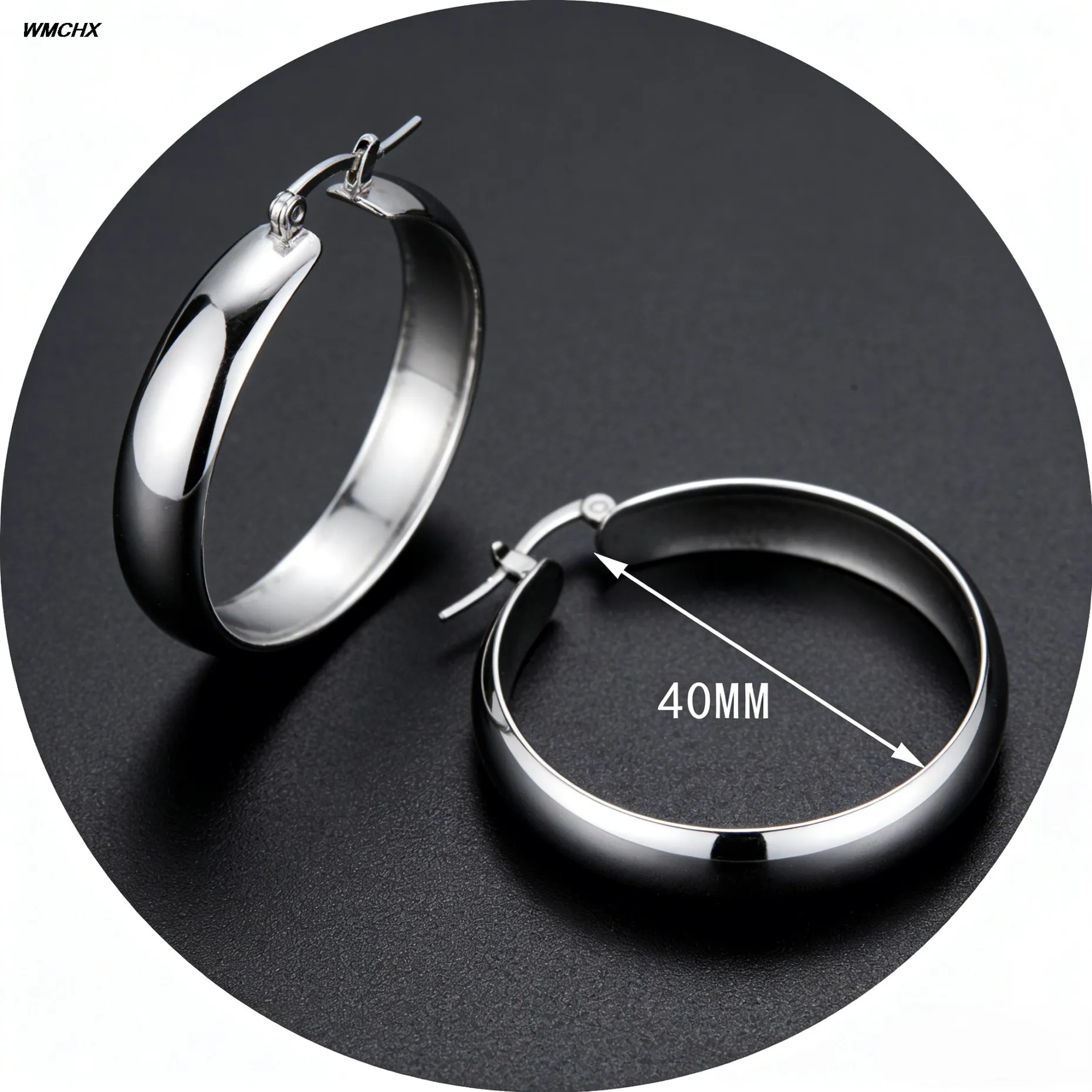 WMCHX 20/30mm Stainless Steel Gold Plated Smooth Wide Hoop Earrings for Women Large Circle Earring Statement Jewelry Gift