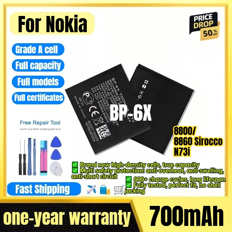 BP-6X for Nokia 8800/8860 Sirocco/N73i Phone Battery 0 Cycle High Quality High Capacity Battery Replacement Bateria  with Tools