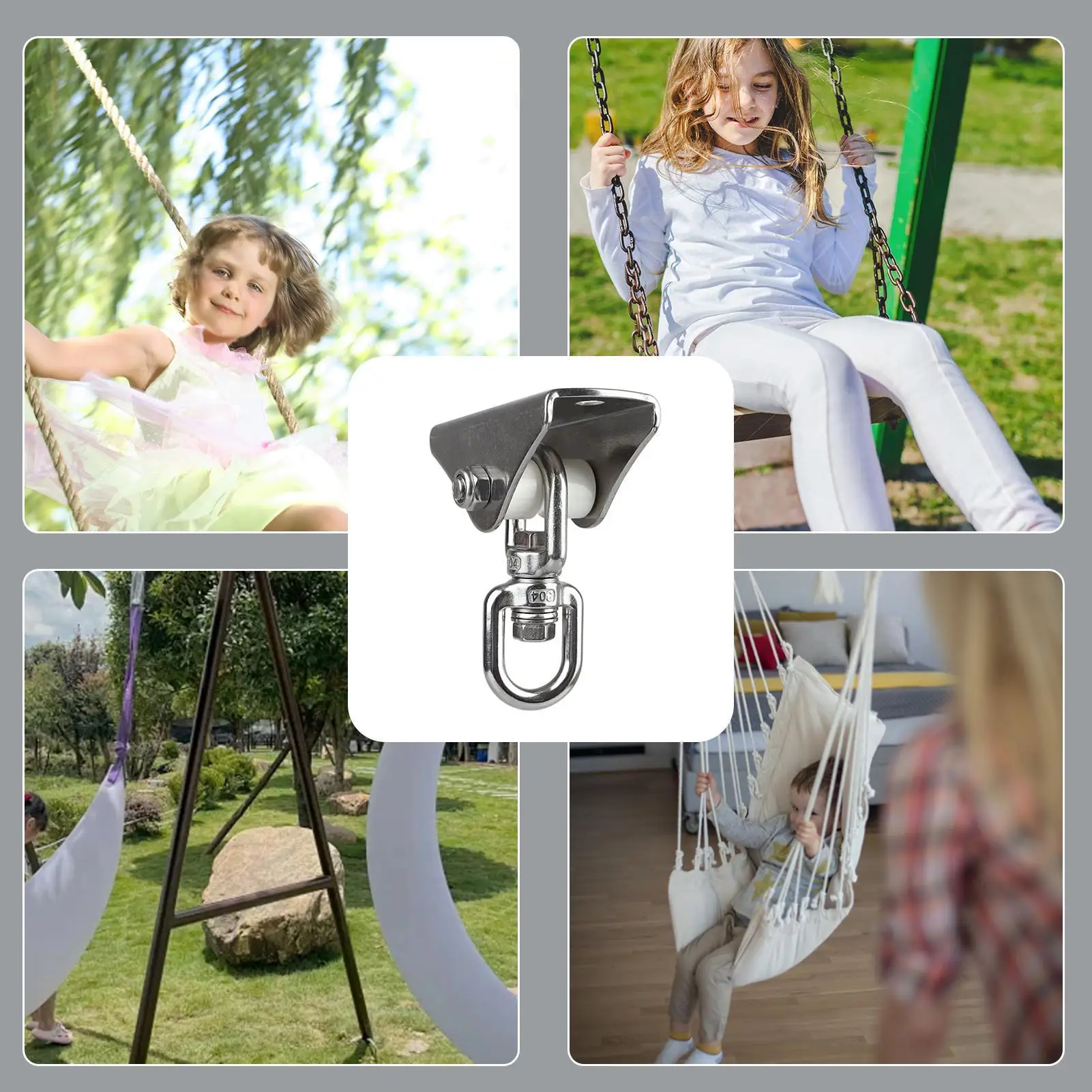 

Набор деревянных бетонных качелей с бесшумной поворотной рамой. Прочные поворотные крючки из нержавеющей стали и сварными подвесными кронштейнами на 360°.