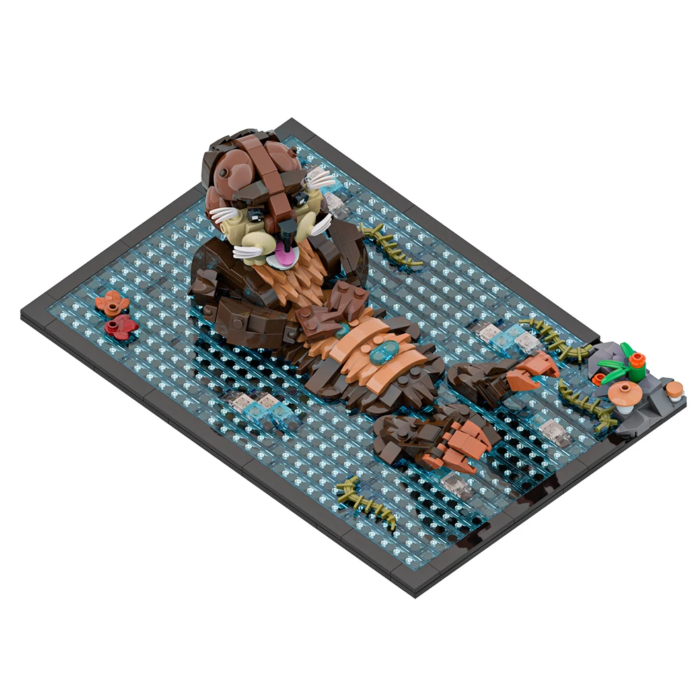 Gobricks MOC Lutras Lutras 포유류 빌딩 블록 모델 창의력 수달 고양이 동물 벽돌 DIY 조립 장난감 어린이 선물