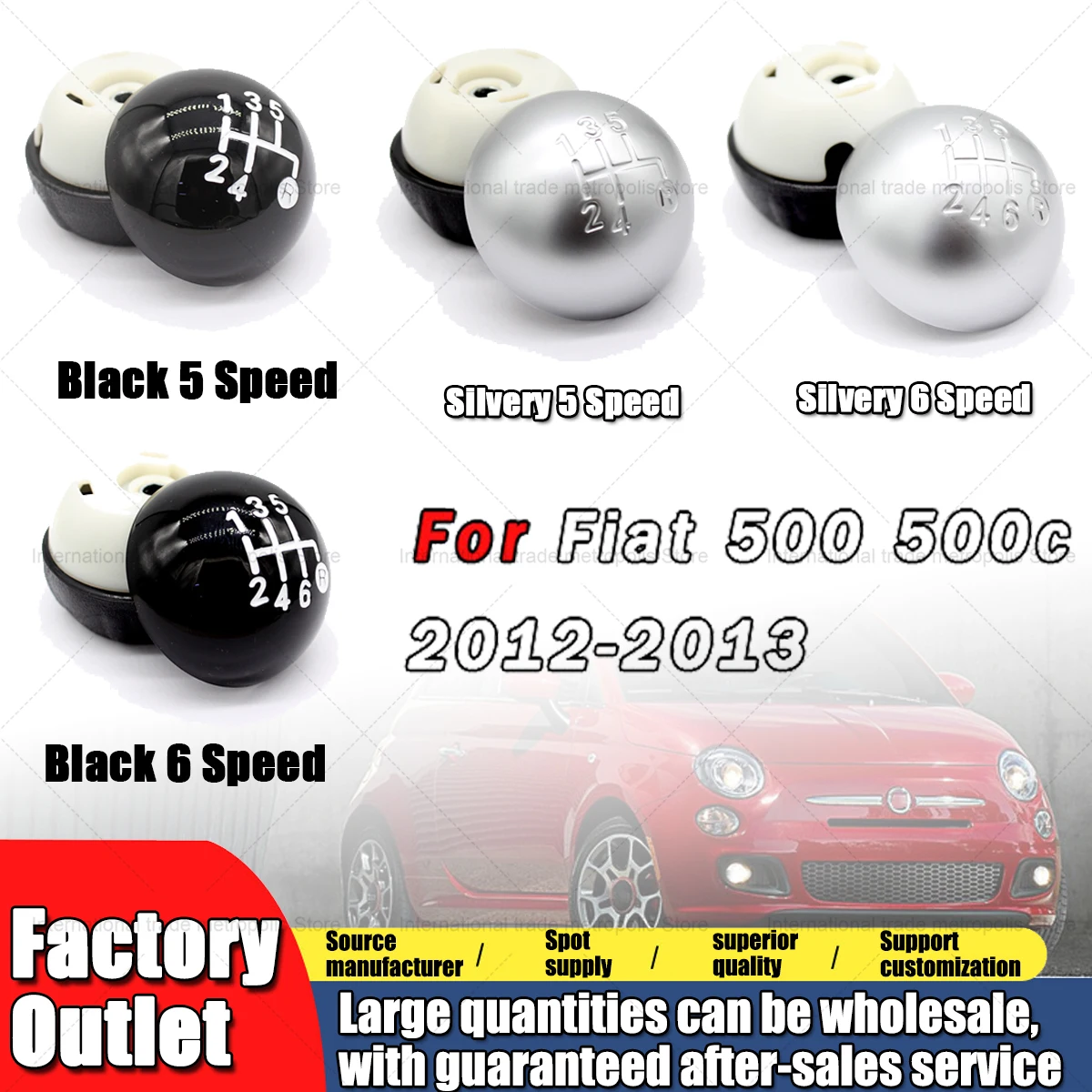 1 Pcs Black Silver 5 6 Speed Car Shift Knob Gear Knob For Fiat 500 500c 2012-2013 Car Styling Auto Accessories