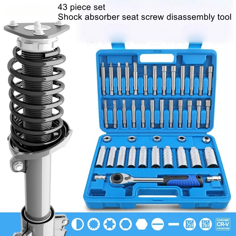 Dismantling of screws on the top seat of the shock absorber tower, special screws for automotive repair, dismantling sleeve