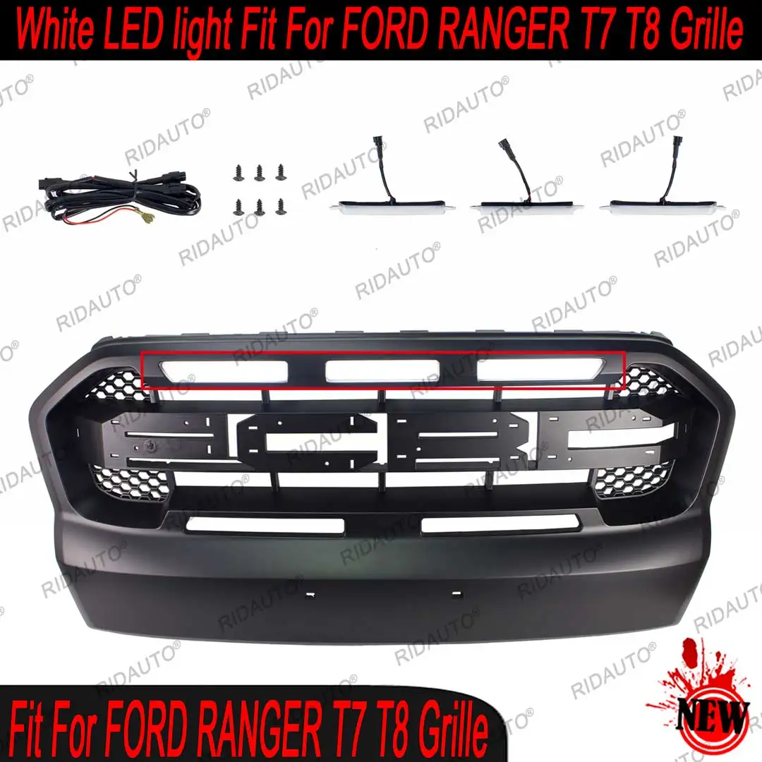 3PCS LED Light Bar Kit For HMT Aftermarket Raptor Grille Fit For 2015-2021 FORD RANGER T7 T8 Amber Yellow White Color