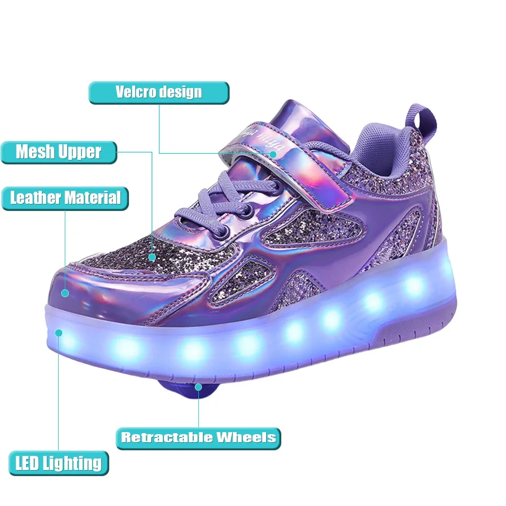 Kids 2-wheel Roller Skate Shoes Trend Girls\' Shoes With LED Retractable Child Dual-Purpose Casual Sneakers With Wheels