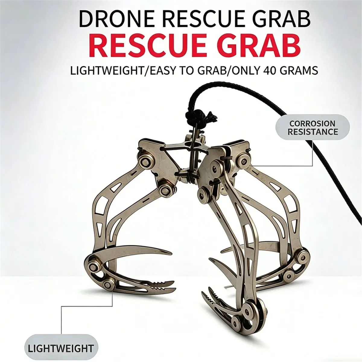 Light Weight Stainless Steel Drone Rescue Claw Hook Roof Object Grabber Mechanical Gripper Clip Drone Accessories