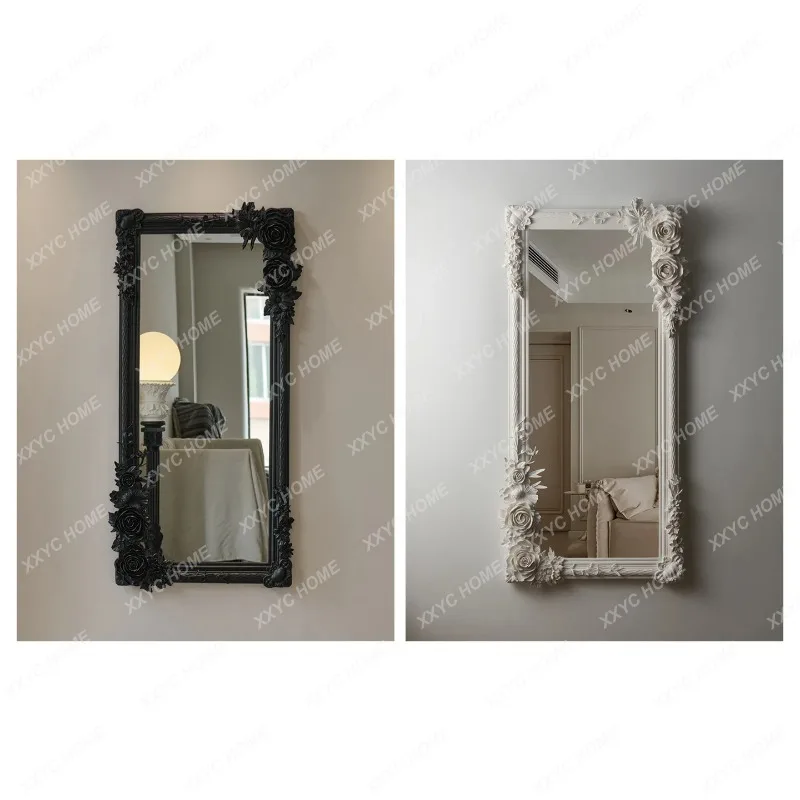 XX Vintage Elegant Black Carved Wall Hanging Full Length Mirror Decor For Villa Beauty Salon Interior Ornament