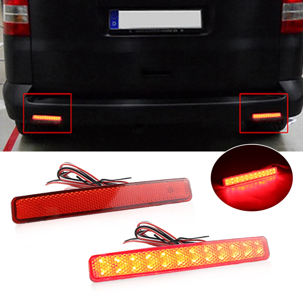 2Pcs Red Rear Bumper Reflector LED Tail Stop Brake Light For VW T5 Transporter Rear Fog Lamp OEM# 7E0945105C, 1485999, 14245773