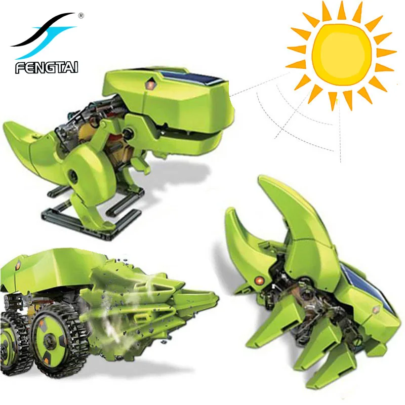 DIY three-in-one solar dinosaur robot rig deformation board power supply children's toy gift