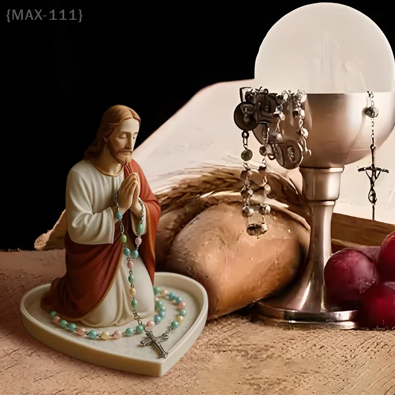 حامل مسبحة مريم العذراء وصندوق صلاة سيدةنا، صينية تمثال قلب مريم وسوع، هدية دينية كاثوليكية أنيقة