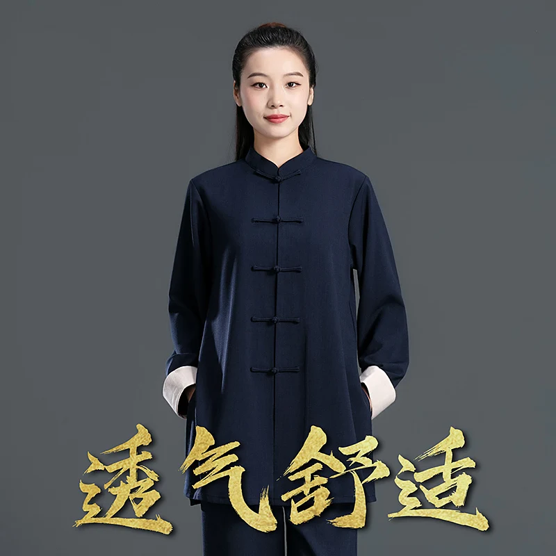 Embroidered Women's 2026 Baduanjin Uniform - Premium Cotton Linen Martial Arts Performance Outfit for Spring Summer Practice