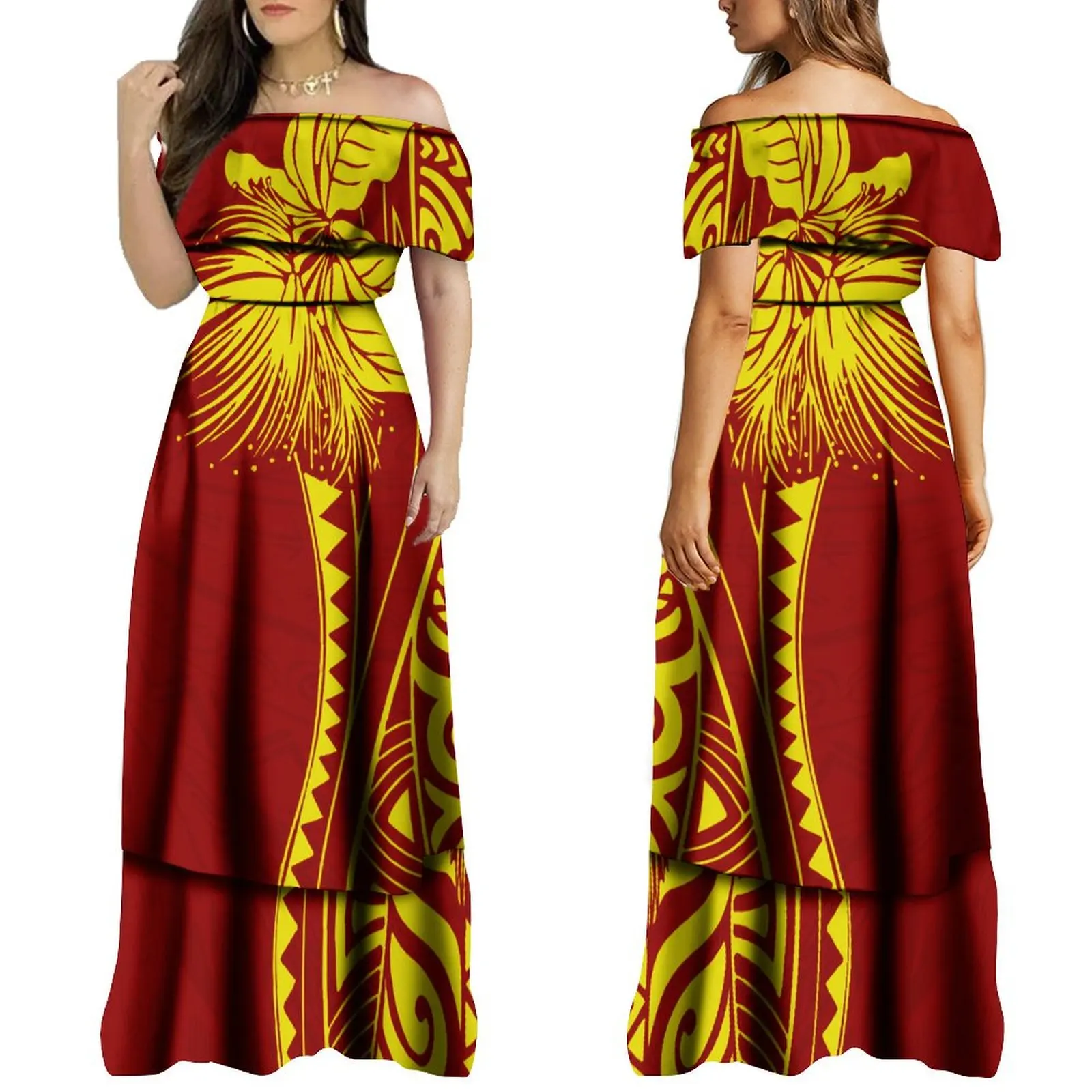 Custom Polynesian Family Party Clothing For Adults And Children Summer Pacific Island-Style Ladies One-Shoulder Puffy Dress