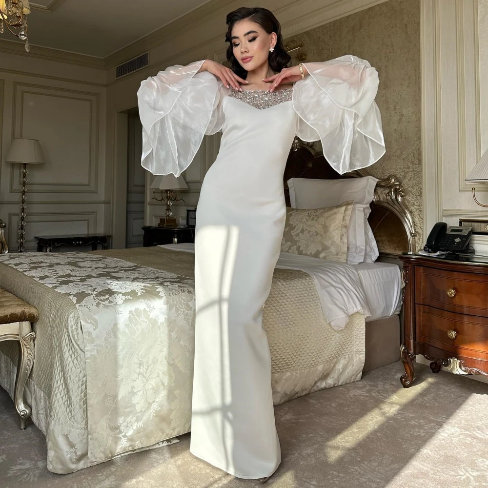 

Jersey Ruffle Beading Celebrity A-line Square Neck Bespoke Occasion Gown Long Dresses