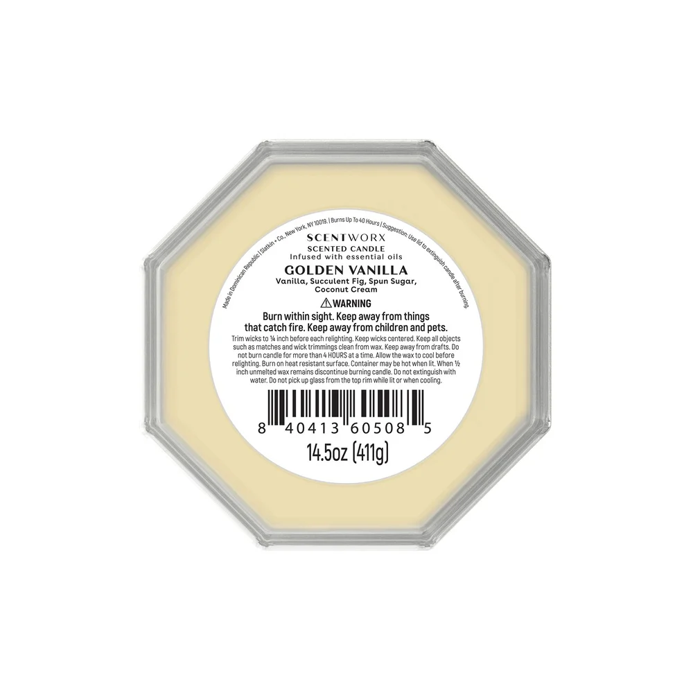 ゴールデンバニラの香りのキャンドル 14.5オンス、綿芯3本入り、パラフィンブレンドワックス、長時間燃焼40時間、甘い香りの装飾
