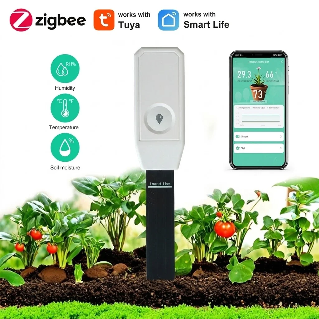 Tuya Zigbee Soil Moisture Tester Thermohygrometer Intelligent Soil Tester Soil Monitoring Sensor Plant Monitor