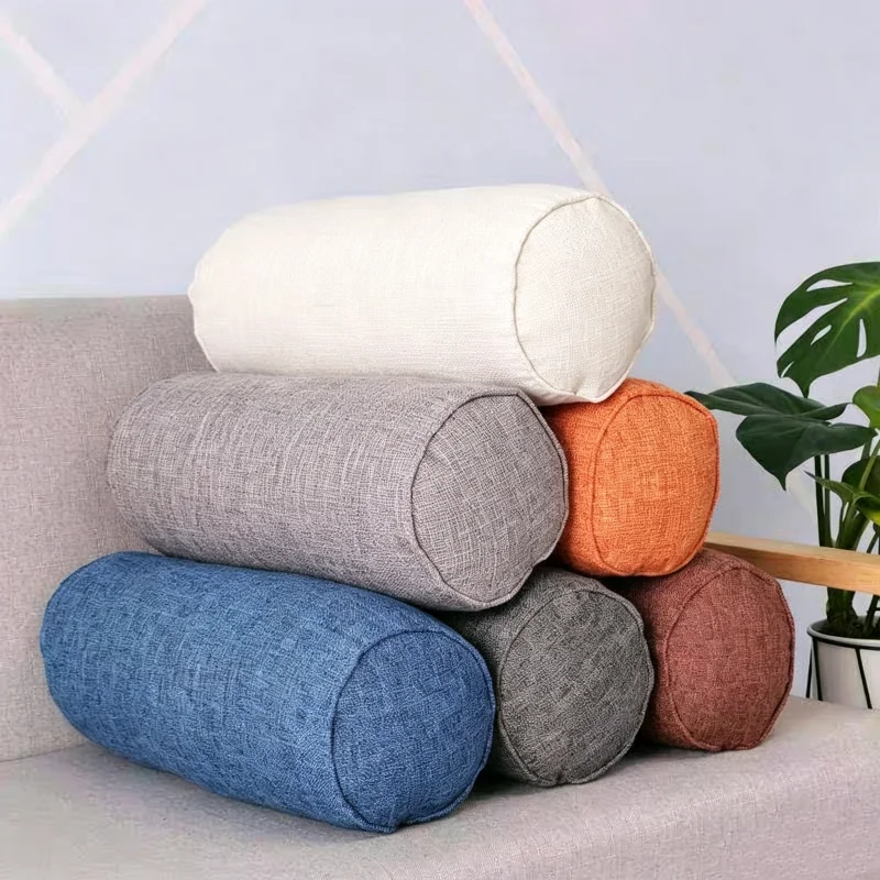 Cotton Linen Cylindrical Pillows Micro Mini Back Cushion Roll Pillow Head Cylinder Neck Pillows for Car Sofa Pillow Bed Decor