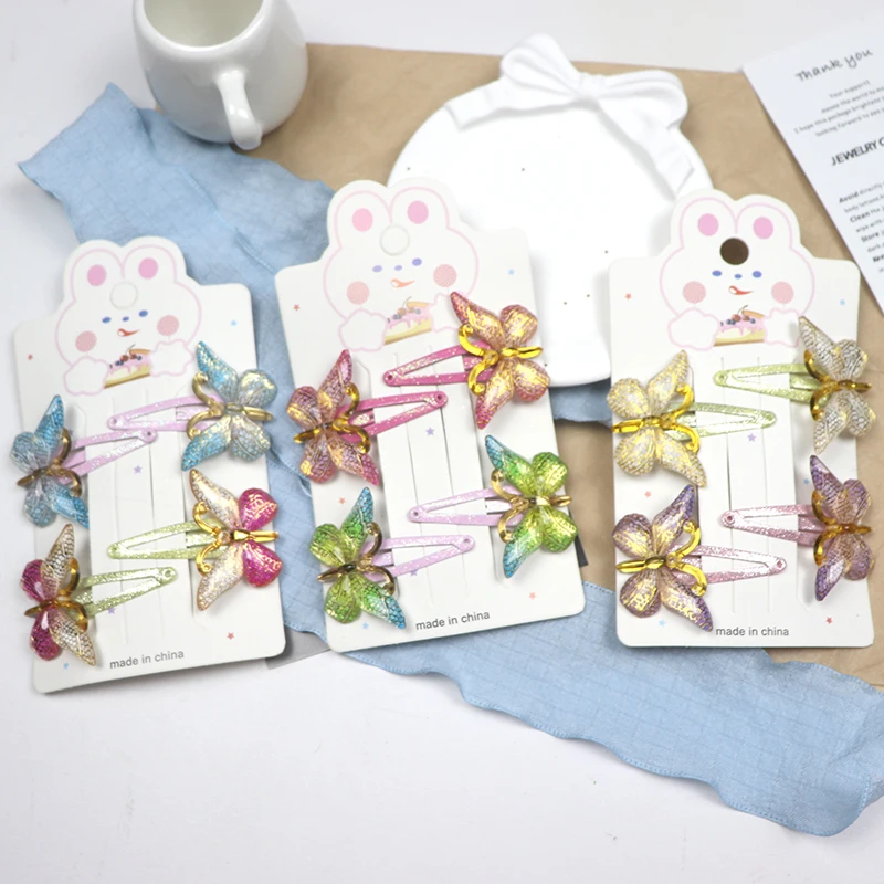 

4Pcs Cute Sweet Stereoscopic Color Gradient Butterfiy Hair Clips Kawaii Hairpins Side Clamp Barrettes Hair Accessories Girls