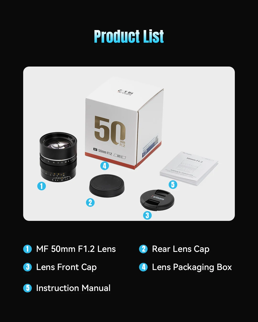 7artisans 50mm F1.2 APS-C Rahmen Manuelle Prime Große Blende Kamera Objektiv Für Sony E Alpha 7IINikon Z Fuji X-T5 Olympus M4/3 Halterung – Detail 11