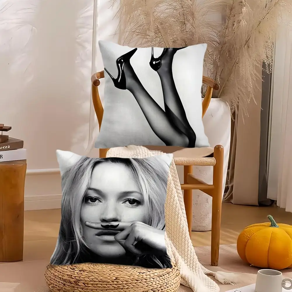 Model K-Kate Moss Cushion Cover Soft Plush Throw Pillow Cover Double-Sided Decorative Cushion Case Sofa Bedroom Home Decor