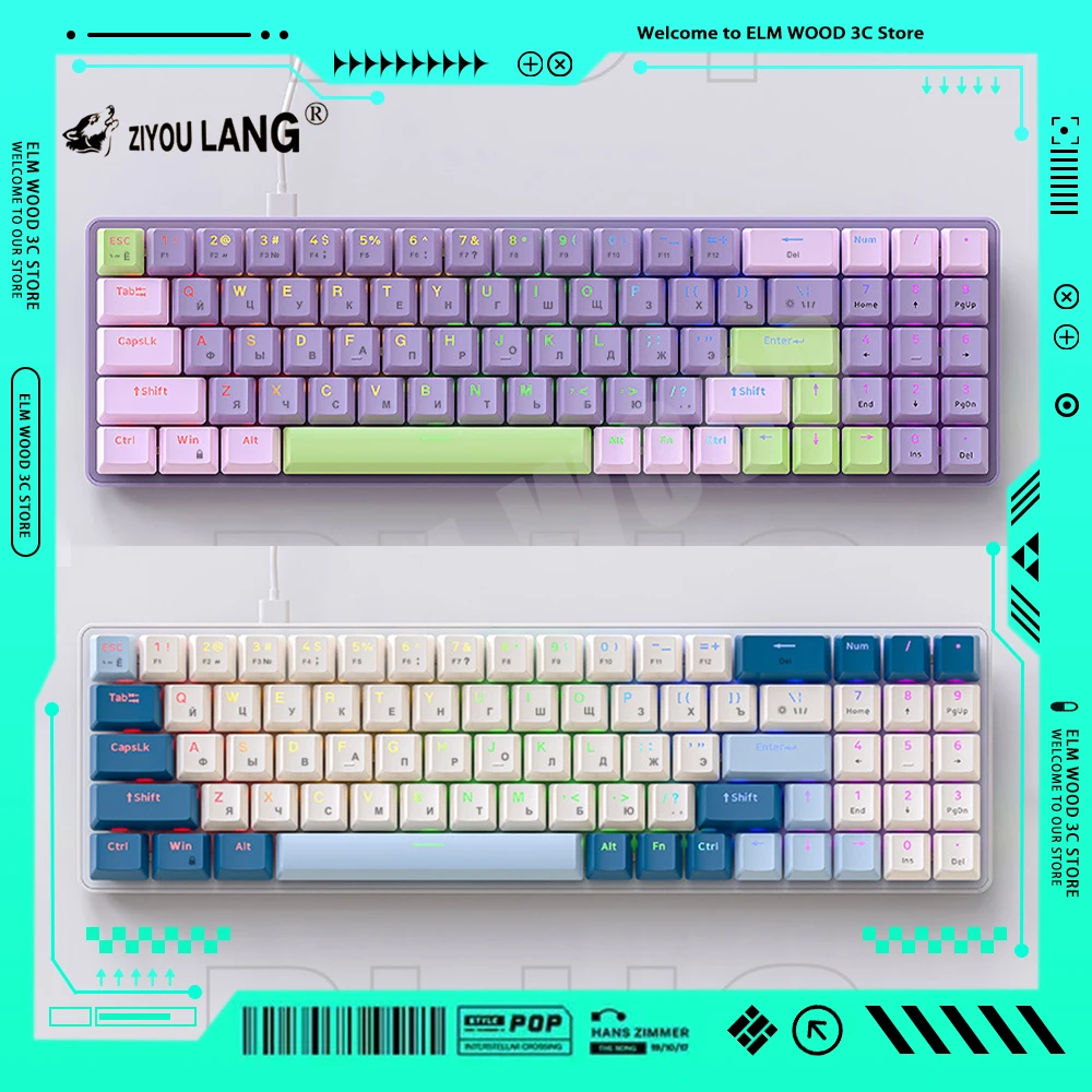 

Ziyoulang K65 механическая клавиатура русская/Корейская RGB игровая клавиатура 78 клавиш Горячая замены эргономичная низкая задержка ПК