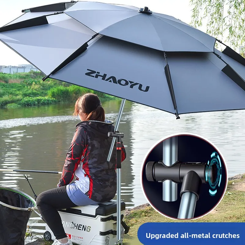 Large Outdoor Fishing Umbrella Thick Dual Layer Sun Shield Foldable Cane Design Universal for Easy Carry Umbrella  No Base image 3