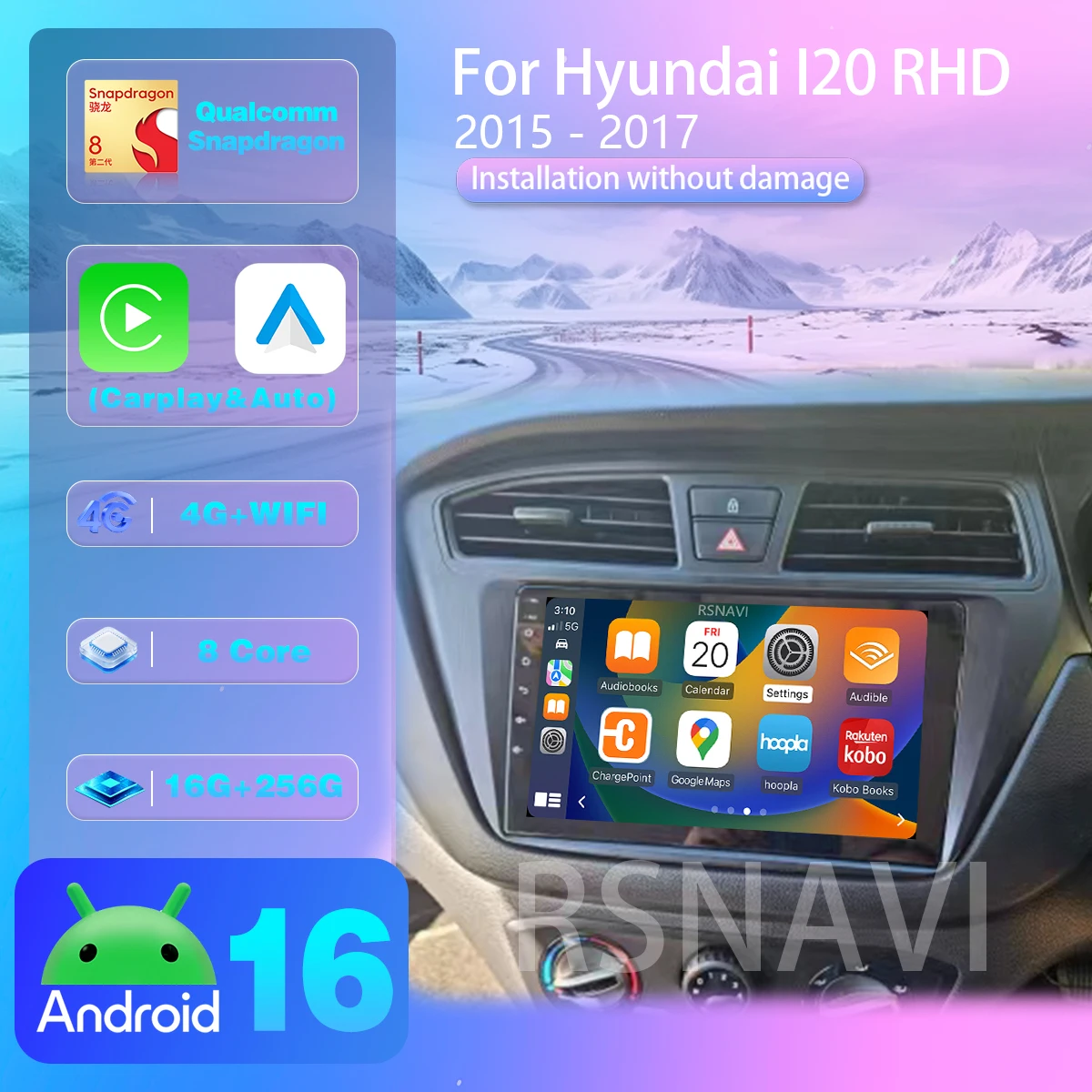 Android 16 Carplay AUTO Car Radio For Hyundai I20 RHD 2015 2016 2017 2018 GPS Video Player Stereo Multimedia Plug and Play
