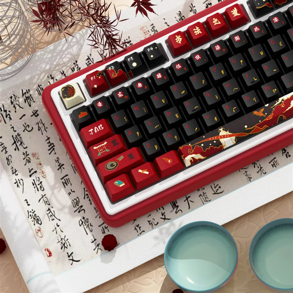 Vintage Art Cherry Keycap Set PBT Calligraphy Way 158 Keys for MX Switch HI75 HI8 68 F99 104 64 Wooting Mechanical Keyboards