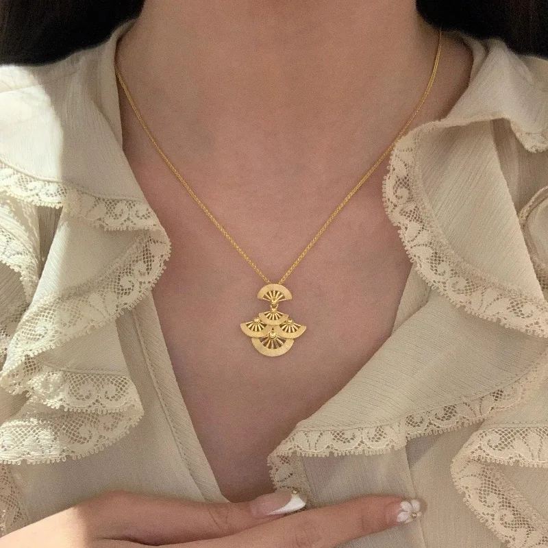 

Винтажные высококачественные тисненые матовые веерные серьги-колье для женщин, изысканные комплекты ювелирных украшений в китайском стиле, классические