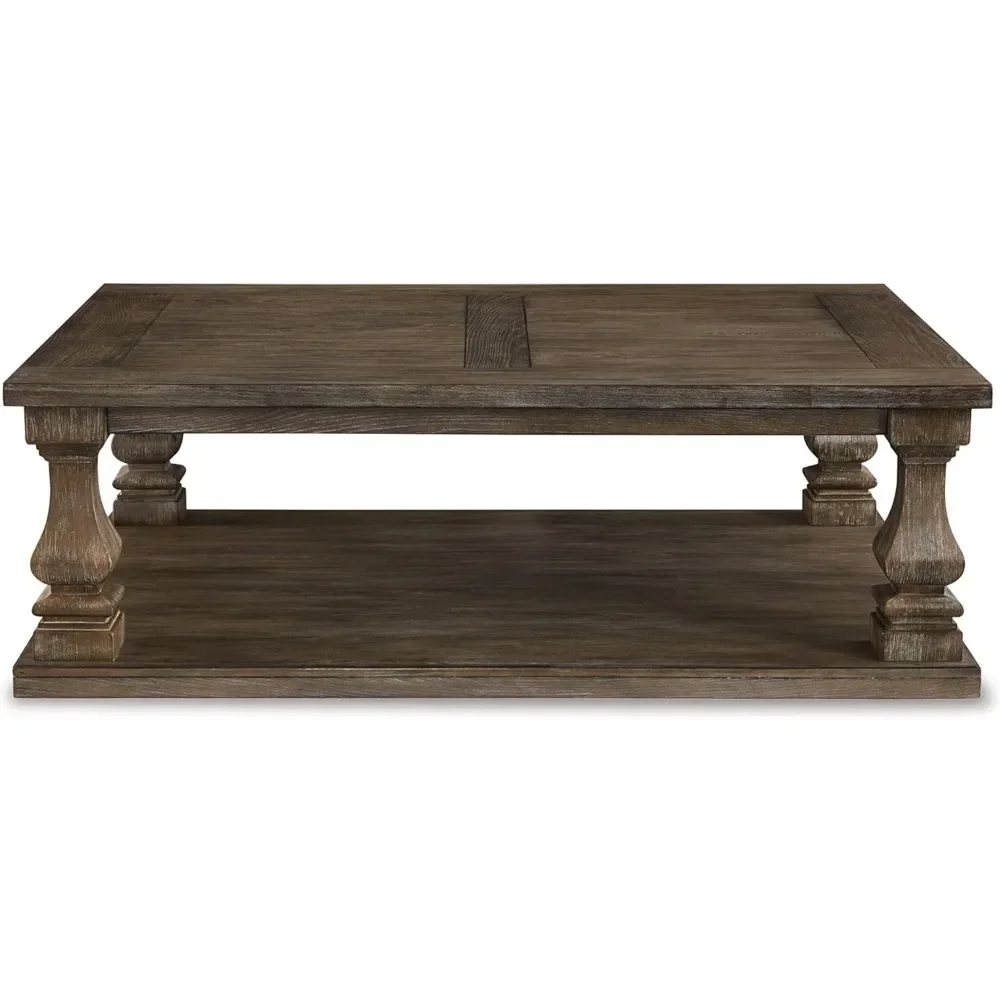 XMSJ Coffee Table Farmhouse, Weathered Grey Finish, Grey