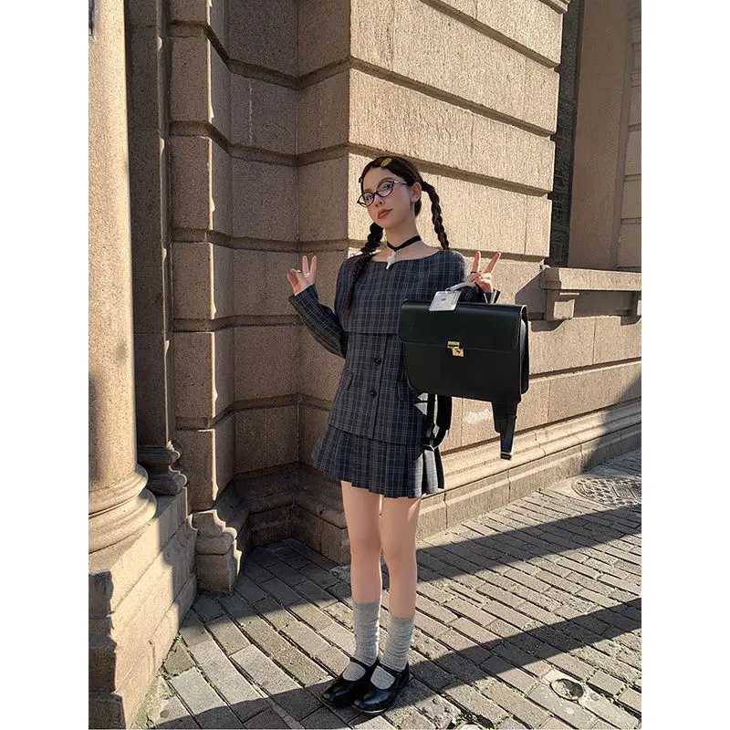 Deeptown Vintage Plaid Skirt Women Preppy Style Sweet Pleated Mini Skirt Korean Fashion Retro Japanese Harajuku Short Skirts
