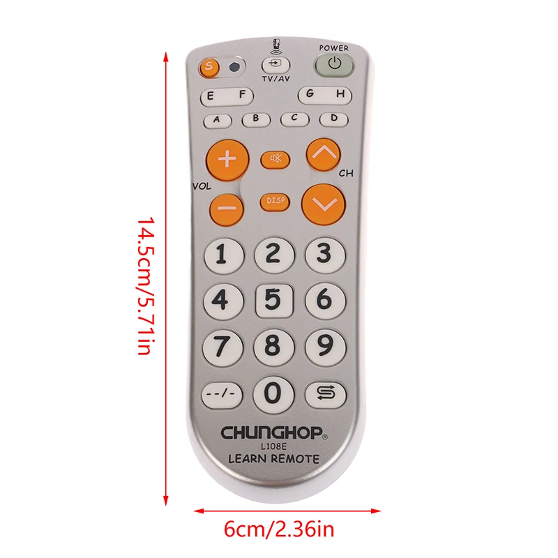 Combinational Universal IR Learning-Type Remote Control Controller Chunghop L108E per TV/SAT/DVD/CBL/dvb-t/AUX Big Button Copy