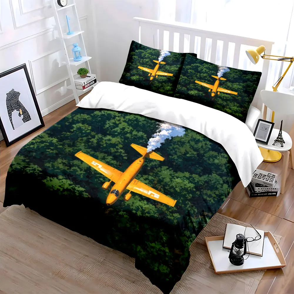 Yellow Aircraft Forest Adventure Set Bedding Set with 1 Duvet Cover 2 Pillowcases Single Double King Queen, Gift