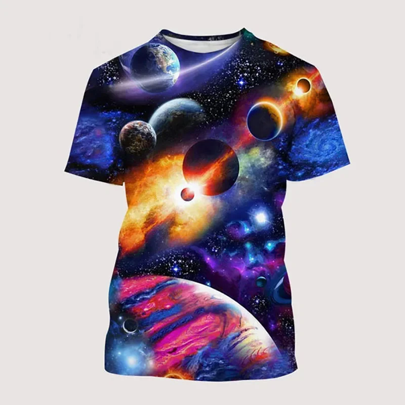 Men's and women's short sleeved T-shirts, breathable for summer, 3D printed Galaxy and Space, Harajuku