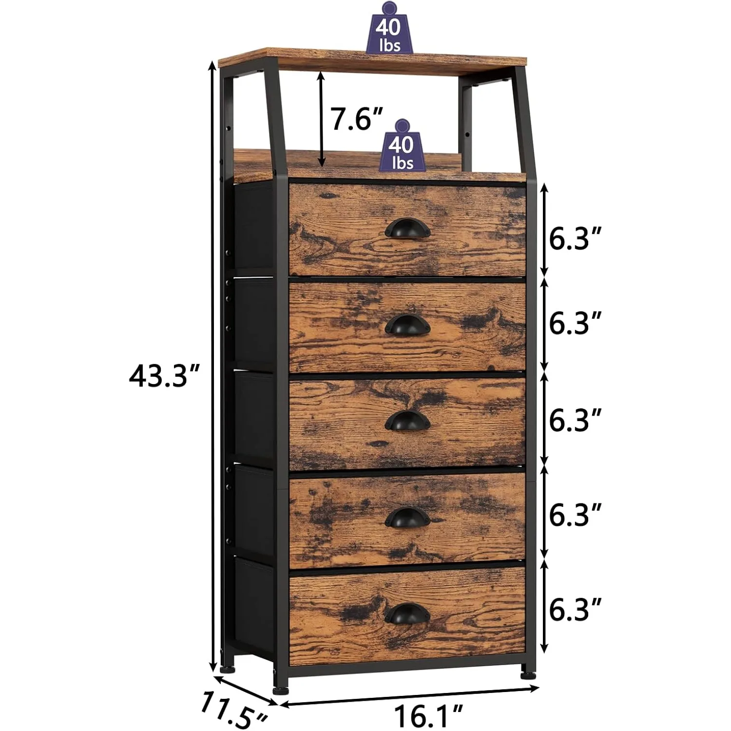 خزانة ملابس طويلة مكونة من 5 أدراج، خزانة قماش برجية تخزين عمودية لغرفة النوم، المدخل، المدخل، الحضانة، منظم الخزانة