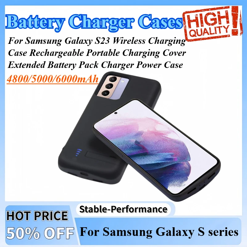 

For Samsung Galaxy S Series Wireless Charging Case Rechargeable Portable Charging Cover Extended Battery Pack Charger Power Case