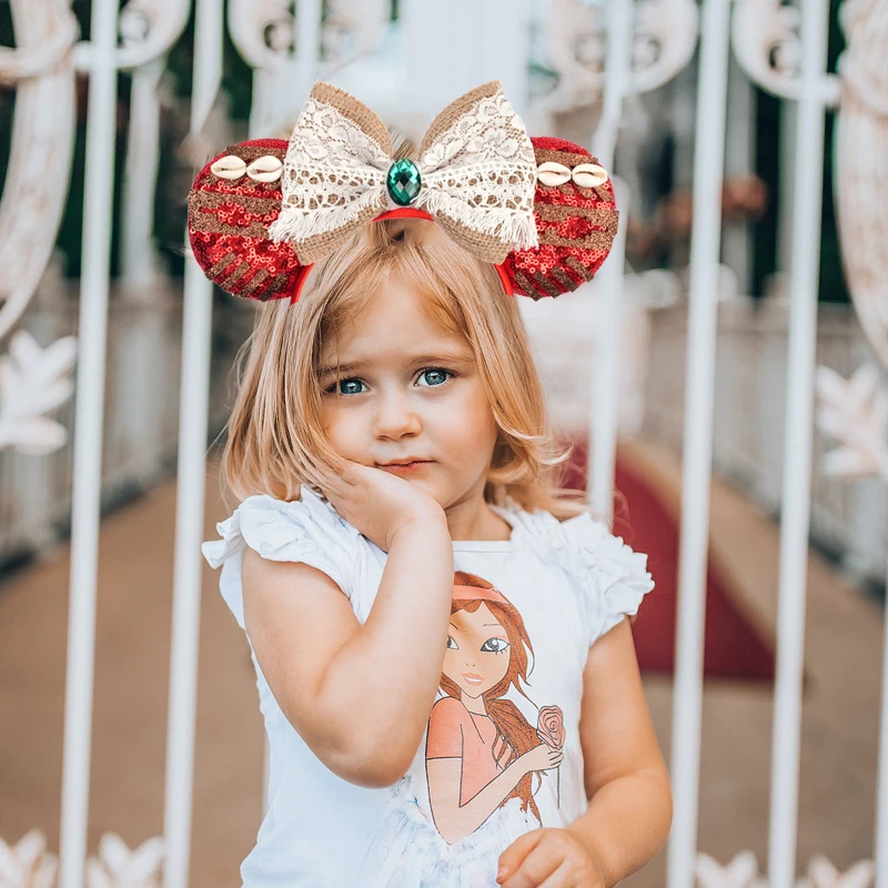 Cute Moana Ears Headbands For Kids Hook Bow Maui Hair Accessories Women Frangipani Flowers Hairband Girl Spiral Conch Headwear view 6
