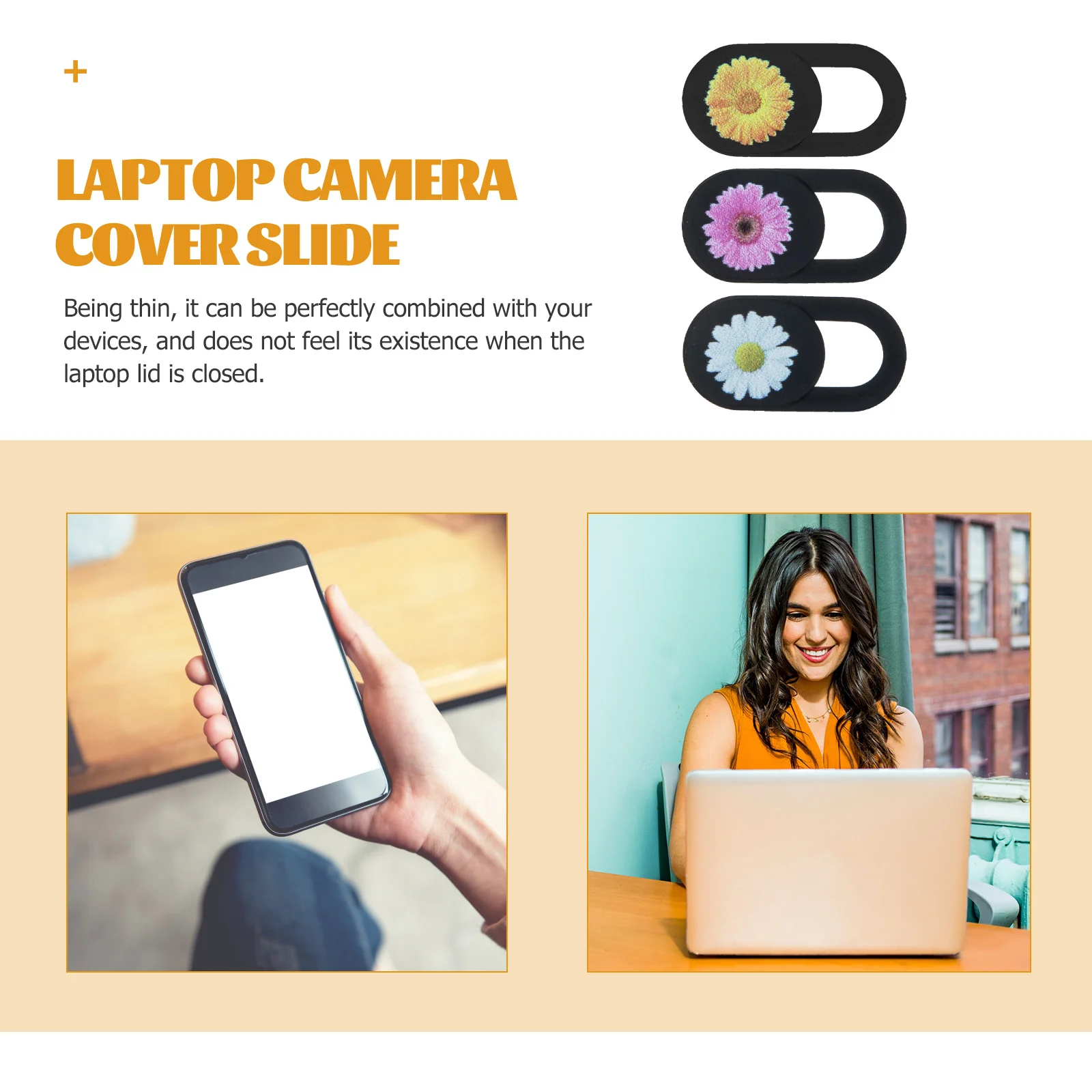 

3pcs Webcam Cover Slide Laptop Privacy Flowers Self Adhesive Covers For Phone Thin Durable Video