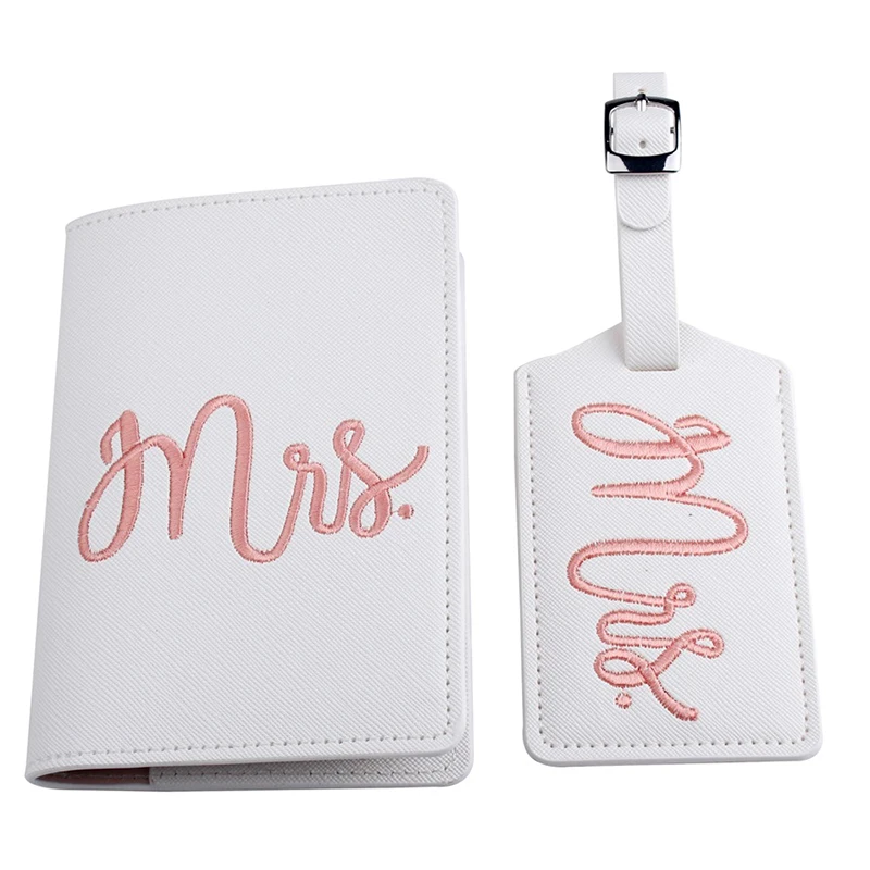 Mr And Mrs Luggage Tag 2 Piece Bridal Luggage Tag + 2 Passport Covers-Mrs Honeymoon Women's Leather Travel Luggage Tag Passport