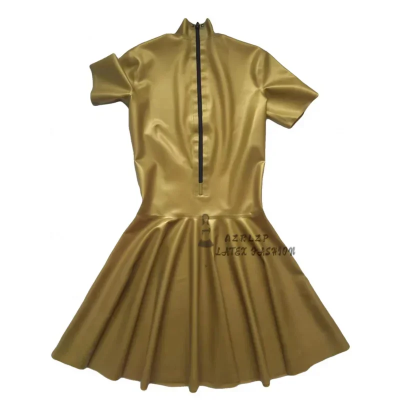 

Sexy Gold Latex Dress Back Zipper Short Sleeves Rubber Dress
