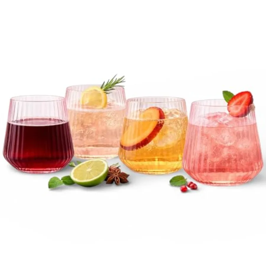 40 Pack Ribbed Plastic Wine Glasses 12 oz - Origami Stemless Unbreakable Disposable Cups BPA-Free Shatterproof Champagne Whiske